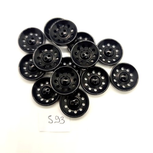 14 boutons en résine noir - 17mm - 593