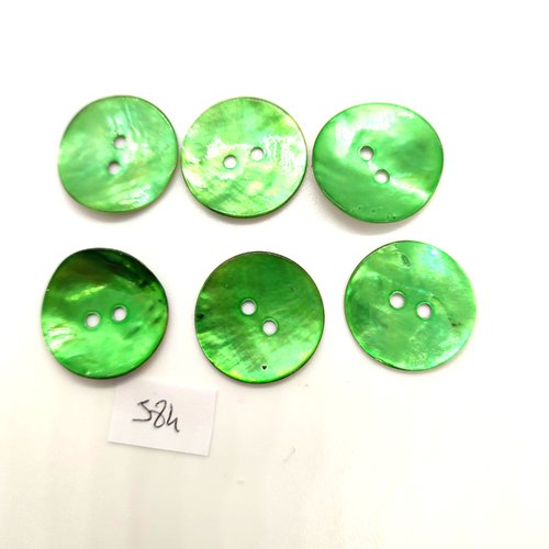 6 boutons en nacre vert - 23mm - 584