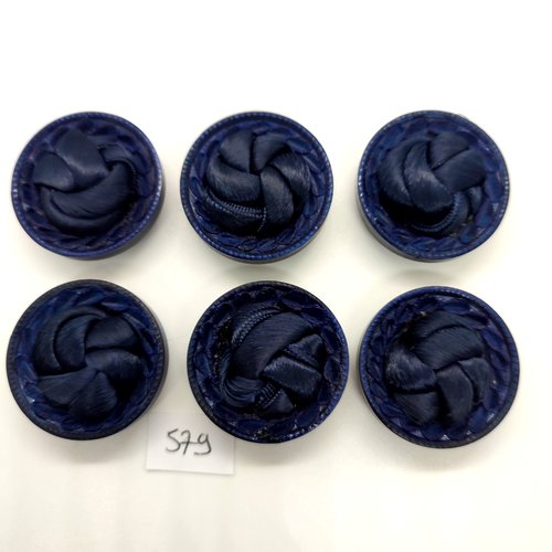 6 boutons en résine et passementerie bleu foncé - 33mm - 579