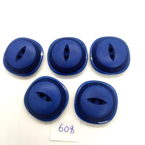 5 boutons en résine bleu - 26mm - 608