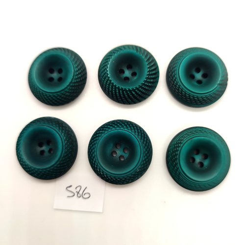 6 boutons en résine vert - 22mm - 586