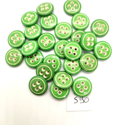 26 boutons en résine vert et blanc - 14mm - 590