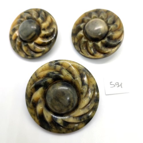 3 boutons en résine vert / beige - 49mm - 591