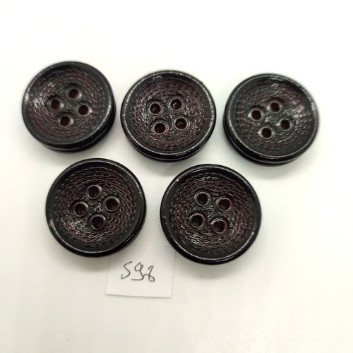 5 boutons en résine noir - 26mm - 598