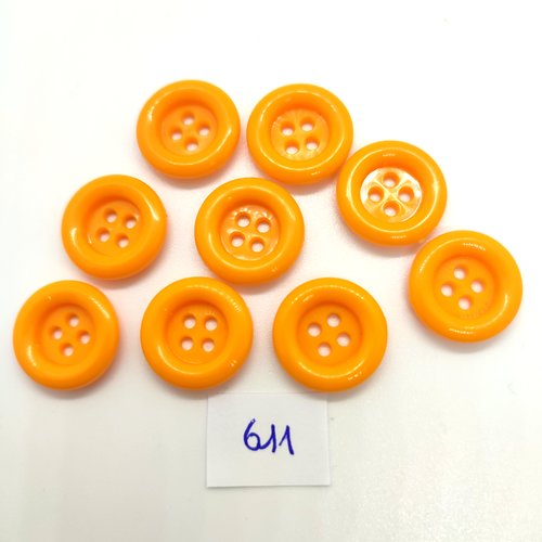 9 boutons en résine orange - 18mm - 611
