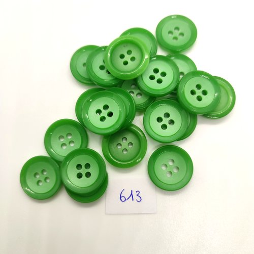 21 boutons en résine vert - 17mm - 613