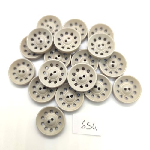 18 boutons en résine gris - 17mm - 654