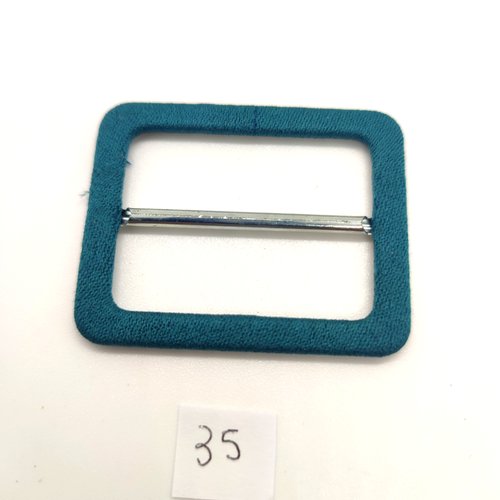 1 boucle de ceinture coulissante en passementerie bleu et métal - 40x50mm