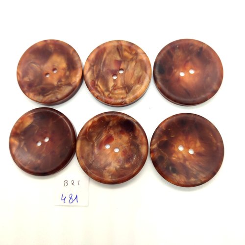 6 boutons en résine marron - 36mm - 481