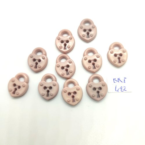 10 boutons fantaisie en résine beige - cadenas - 14x18mm - bri482