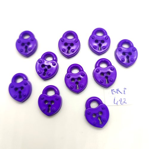 10 boutons fantaisie en résine violet - cadenas - 14x18mm - bri482
