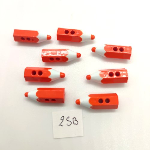 8 boutons fantaisie en bois orange et blanc - crayon -  6x20mm - 25b
