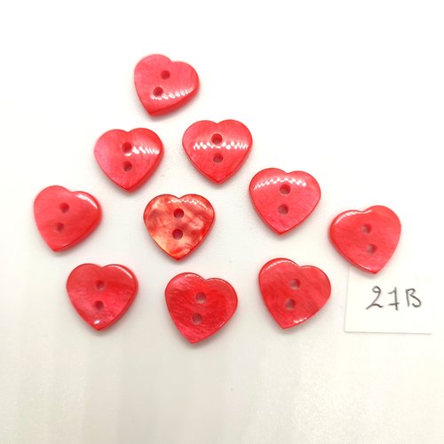 10 boutons fantaisie en résine rouge - coeur - 15mm - 27b