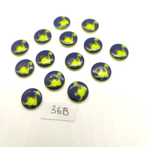 14 boutons fantaisie en résine vert et noir  - dinosaure - 13mm - 36b