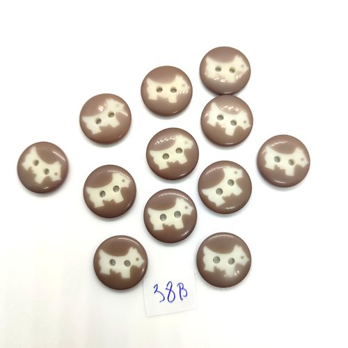 12 boutons fantaisie en résine taupe et chien blanc - 15mm - 38b