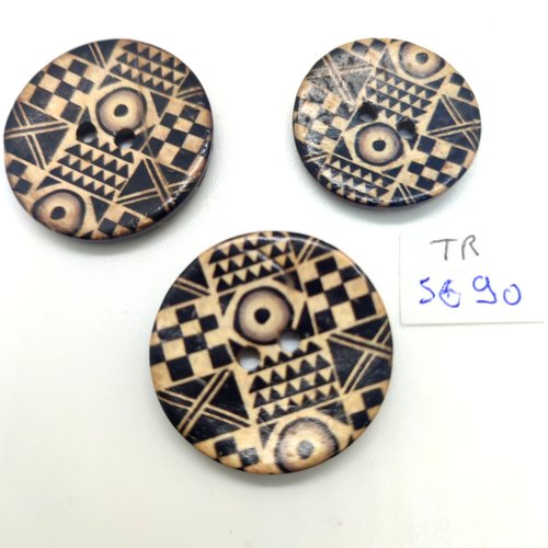 3 boutons en résine marron et beige - 26mm et 30mm - tr5690