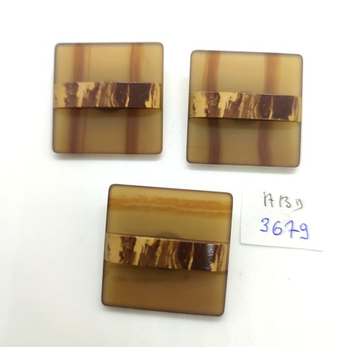 3 boutons en résine marron - 28x28mm - abd3679