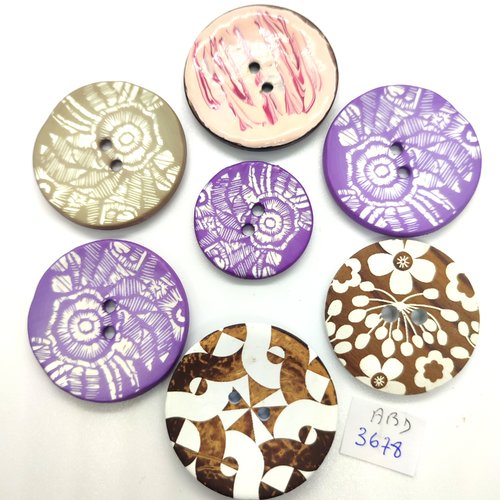 7 boutons en résine multicolore- 30mm et 40mm - abd3678