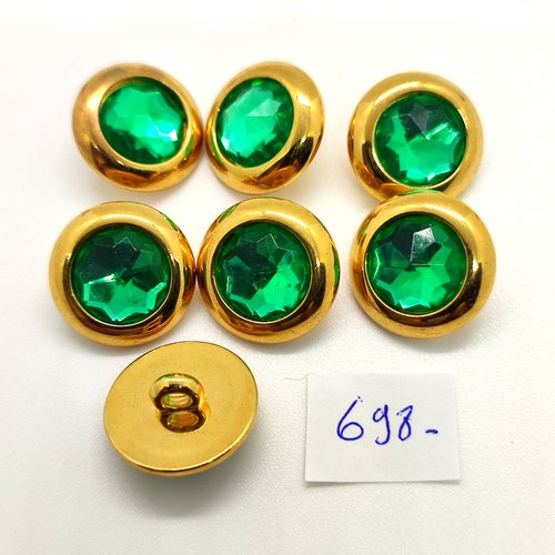 7 boutons en résine doré et vert - 18mm - 698