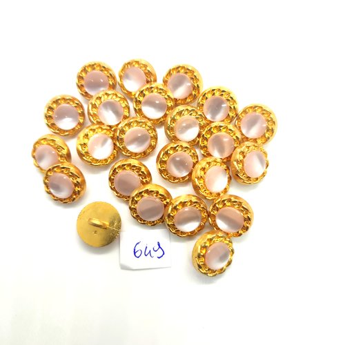 23 boutons en résine doré et rose - 15mm - 649