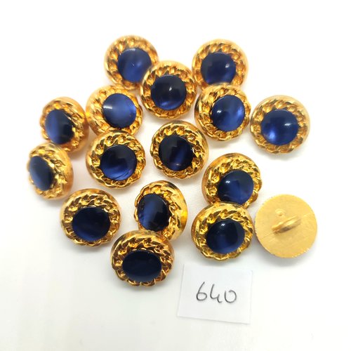 16 boutons en résine doré et bleu - 15mm - 640