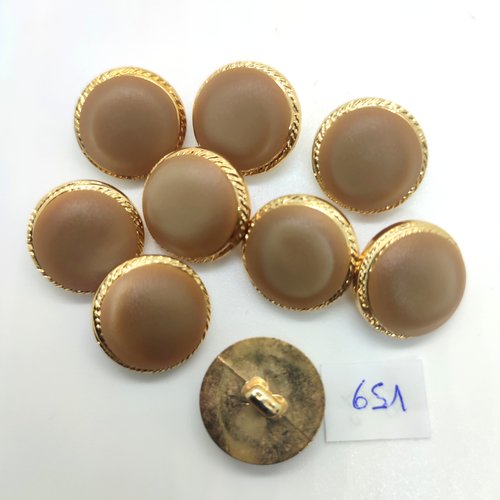 9 boutons en résine doré et beige - 18mm - 651