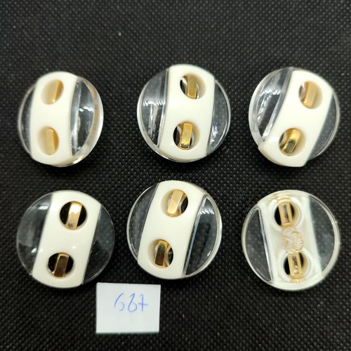 6 boutons en résine blanc et transparent - 28/29mm - 687