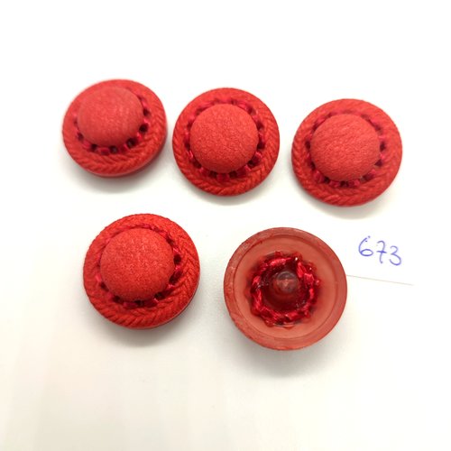 5 boutons fantaisie en résine rouge - un chapeau - 22mm - 673