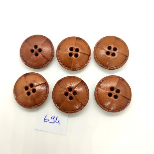 6 boutons en cuir marron et beige dessous - 23mm - 694