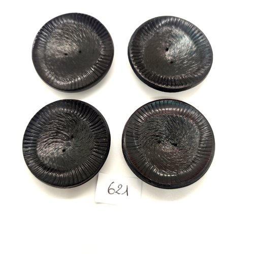4 boutons en résine noir - 38mm - 621