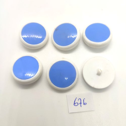 6 boutons en résine bleu et blanc - 22mm - 676