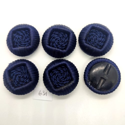 6 boutons en passementerie bleu foncé et résine noir - 35mm - 631