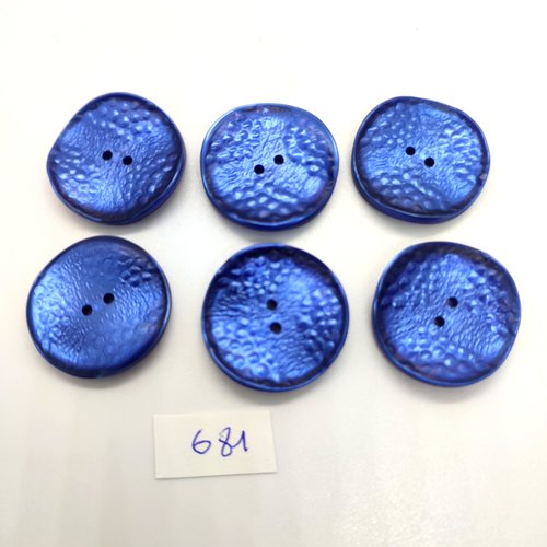 6 boutons en résine bleu - 27mm - 681