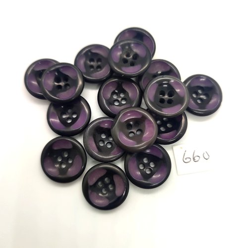 16 boutons en résine noir et violet - 17mm - 660