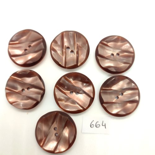 7 boutons en résine marron - 27mm - 664