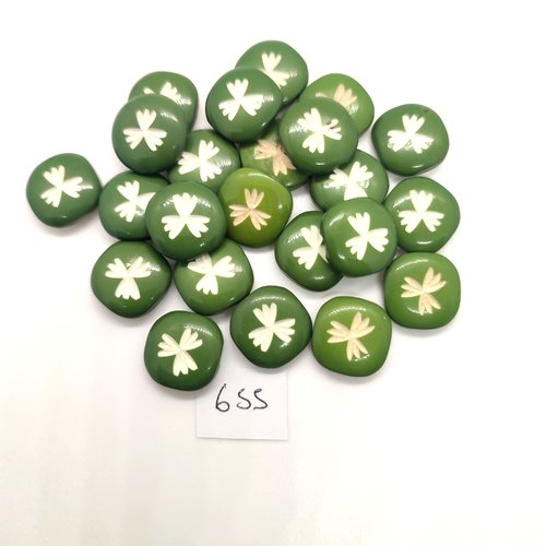 23 boutons en résine vert et blanc -14mm - 655