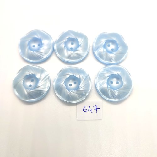 6 boutons en résine bleu clair - 27mm - 647