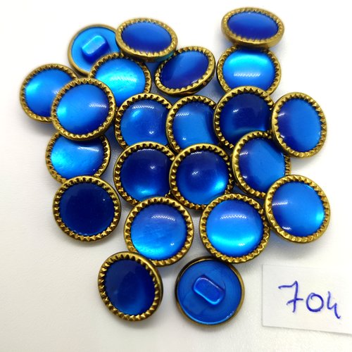 24 boutons en résine bleu et doré - 13mm - 704