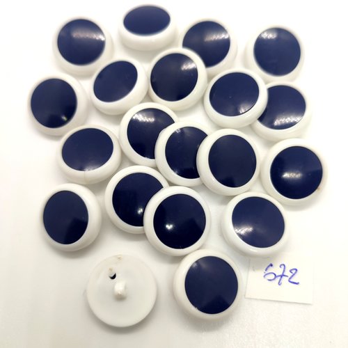20 boutons en résine bleu foncé et blanc - 18mm - 672