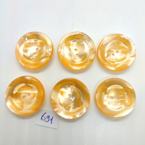 6 boutons en résine orange - 30mm - 691