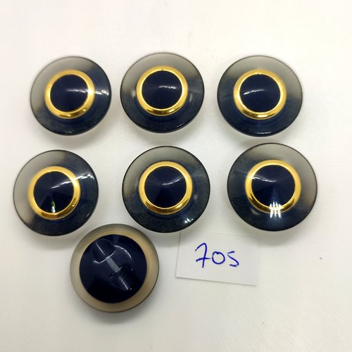 7 boutons en résine gris et doré - 22mm - 705
