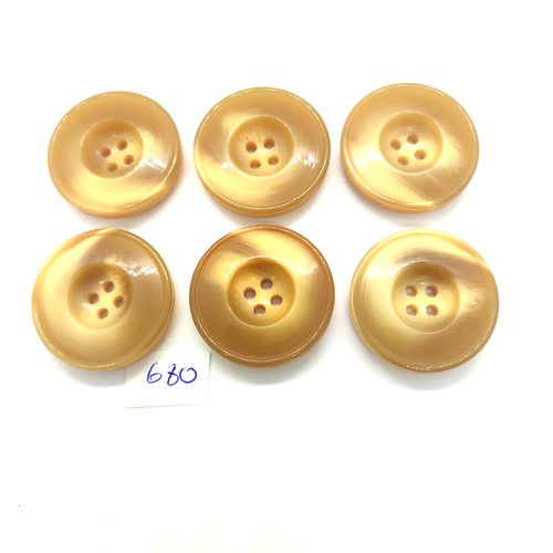 6 boutons en résine beige - 31mm - 680