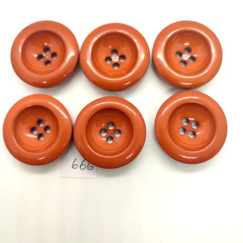 6 boutons en résine marron (caramel) - 30mm - 666