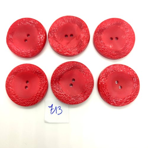 6 boutons en résine rouge - 31mm - 713