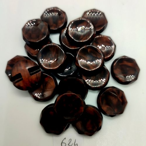 20 boutons en résine marron foncé - 17mm - 624