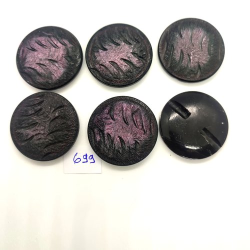 6 boutons en résine marron et violet - 34mm - 699