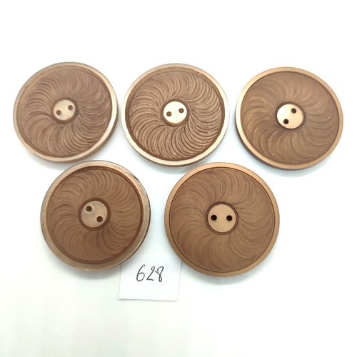 6 boutons en résine marron - 34mm - 628