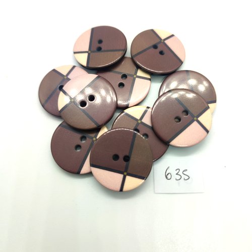 10 boutons en résine rose et marron - 22mm - 635
