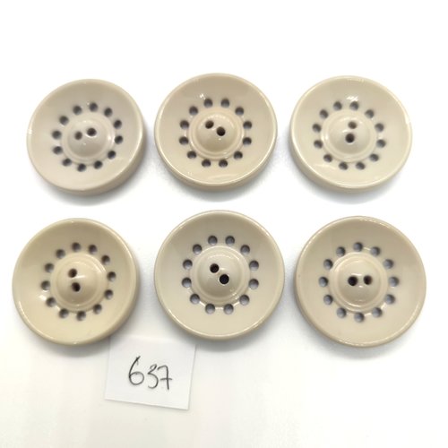 6 boutons en résine gris - 25mm - 637