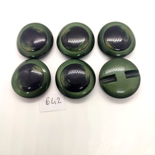 6 boutons en résine vert foncé - 28mm - 642